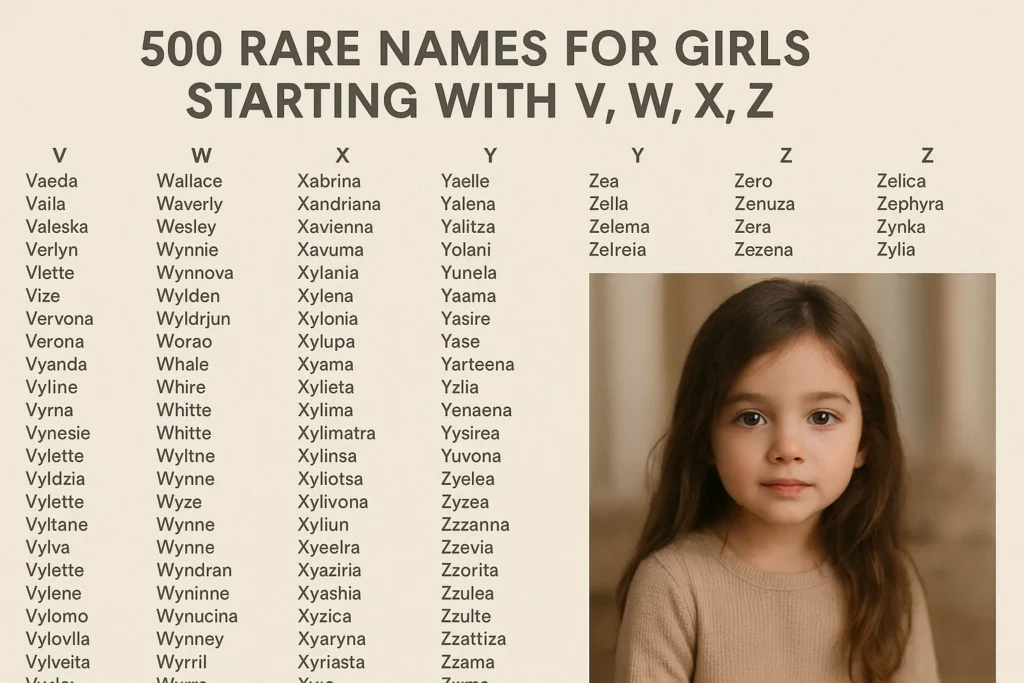 500 Rare Names for Girls Starting with V W X Y Z